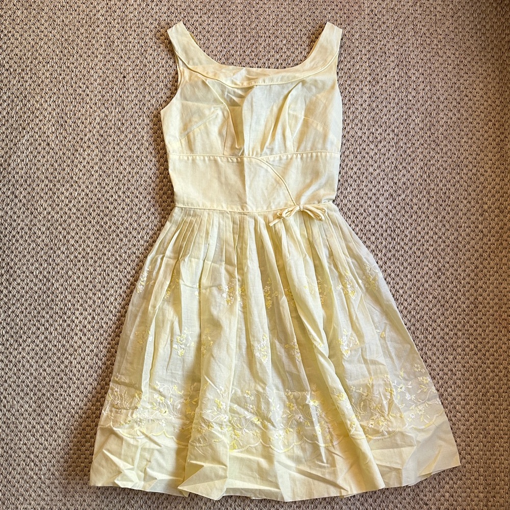 Vintage 1950s Pat Nichols Miami butter yellow sun dress